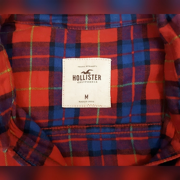 HOLLISTER Vintage Red & Blue Plaid Flannel Button-up Shirt - Picture 8 of 12